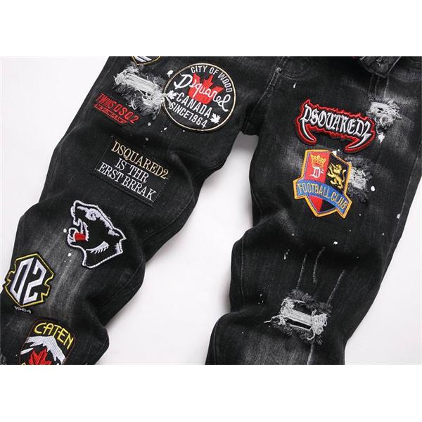 ブラック バッジワッペン ダメージ ディースクエアード デニムパンツ DSQUARED2 コピー 秋冬 個性を彩る 定番