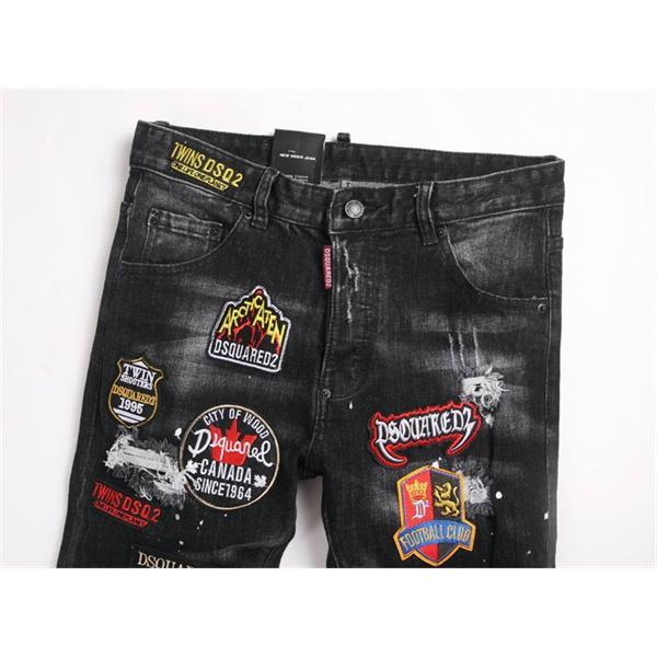 ブラック バッジワッペン ダメージ ディースクエアード デニムパンツ DSQUARED2 コピー 秋冬 個性を彩る 定番
