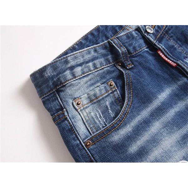 ライトブルー カラフルバッジ ダメージ デニムパンツ ディースクエアード DSQUARED2 偽物 秋冬 ポップで活気ある 人気