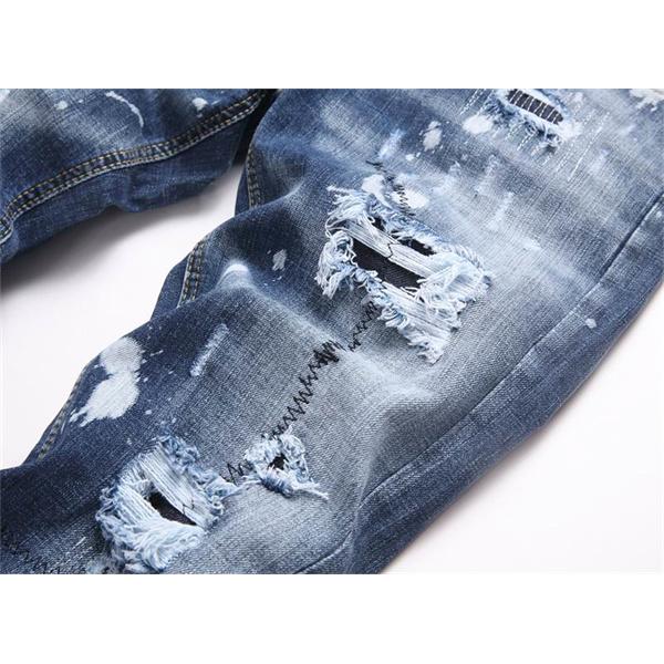 ライトブルー 大胆ダメージ スプラッシュ デニムパンツ DSQUARED2 コピー 秋冬 ダイナミックで大胆な 万能