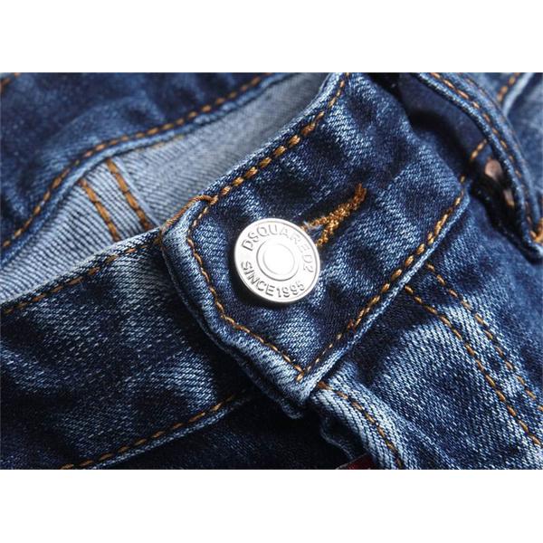 ディープブルー ダメージパッチ スプラッシュ デニムパンツ ディースクエアード DSQUARED2 コピー 秋冬 定番