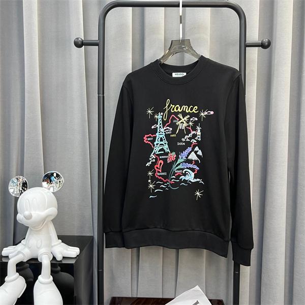 ブラック フランスモチーフカラフルプリント パーカー ケンゾー KENZO コピー 秋冬 トレンド 人気