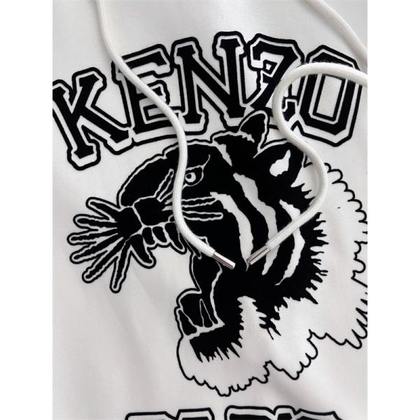 ケンゾー ホワイト 虎柄×ロゴダイナミックプリント パーカー KENZO コピー 秋冬 プレミアム トレンド