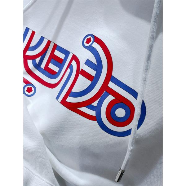 ホワイト レッド&ブルー ロゴプリント パーカー ケンゾー  KENZO 偽物 秋冬 クリーン モダンな 注目