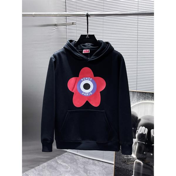 ケンゾー ホワイト 赤フラワー × サークル KENZOロゴ パーカースウェット コピー 秋冬 活発な 定番