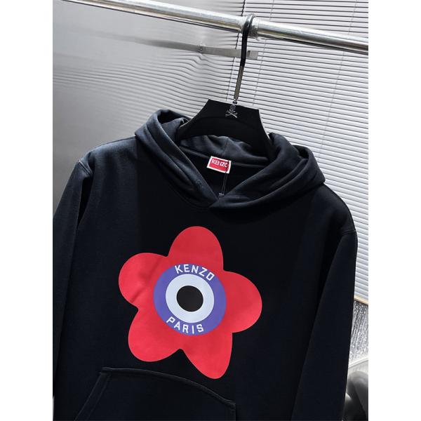 ケンゾー ホワイト 赤フラワー × サークル KENZOロゴ パーカースウェット コピー 秋冬 活発な 定番