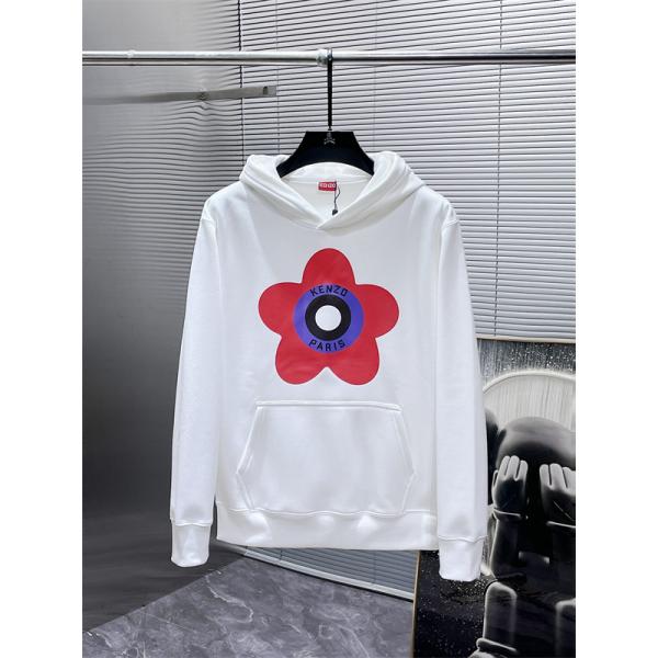 ケンゾー ホワイト 赤フラワー × サークル KENZOロゴ パーカースウェット コピー 秋冬 活発な 定番