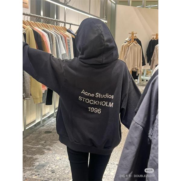 アクネ ストゥディオズ Acne Studios ブラック ロゴプリント パーカー コピー 秋冬 ミニマル ストリートな 定番アイテム 