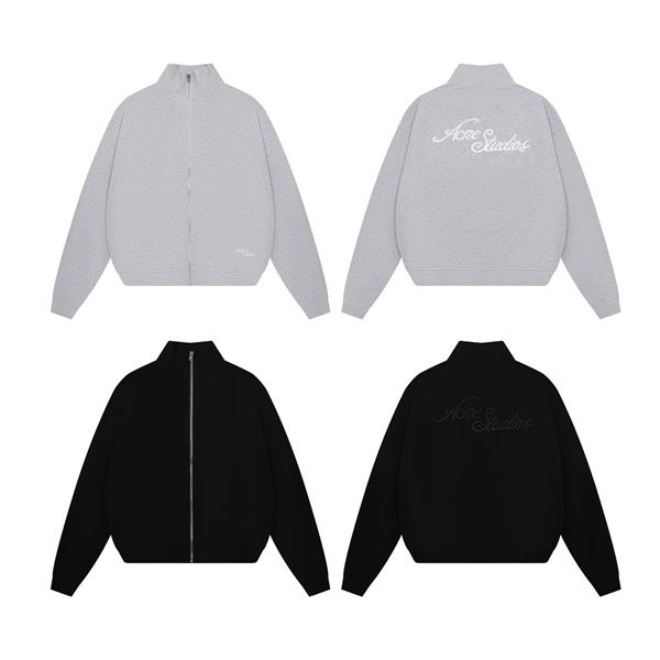 ストゥディオズ ライトグレー × ブラック プリント ジップジャケット Acne Studios コピー 秋冬シンプル 定番