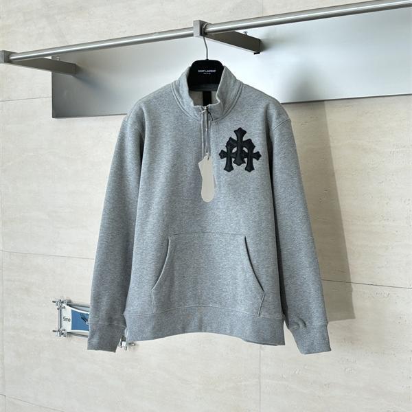 クロムハーツ コピー Chrome Hearts パーカー ライトグレー 暖かみあふれる十字刺繍 個性的半ウィンドウ 人気爆発 秋冬定番