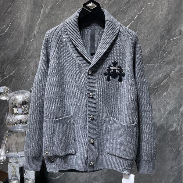 グレー 質感豊かな十字刺繍 カーディガン 数量限定 秋冬高級アイテム クロムハーツ 偽物 Chrome Hearts ニット