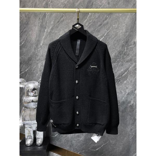 グレー 質感豊かな十字刺繍 カーディガン 数量限定 秋冬高級アイテム クロムハーツ 偽物 Chrome Hearts ニット