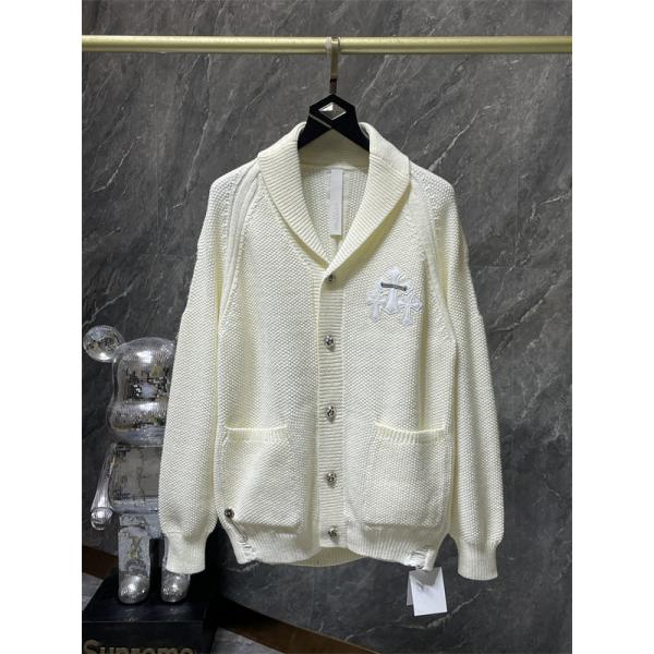 グレー 質感豊かな十字刺繍 カーディガン 数量限定 秋冬高級アイテム クロムハーツ 偽物 Chrome Hearts ニット