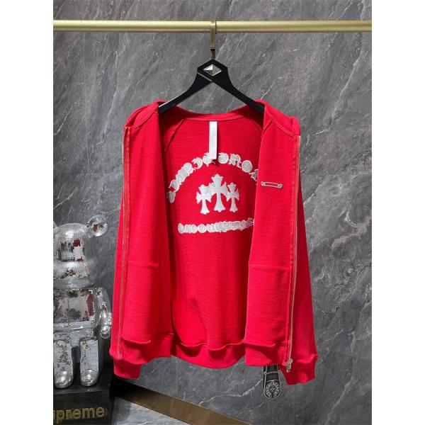 クロムハーツ コピー Chrome Hearts パーカー 話題 ブラック × レッド インパクト十字ロゴ トレンド 秋冬注目新作