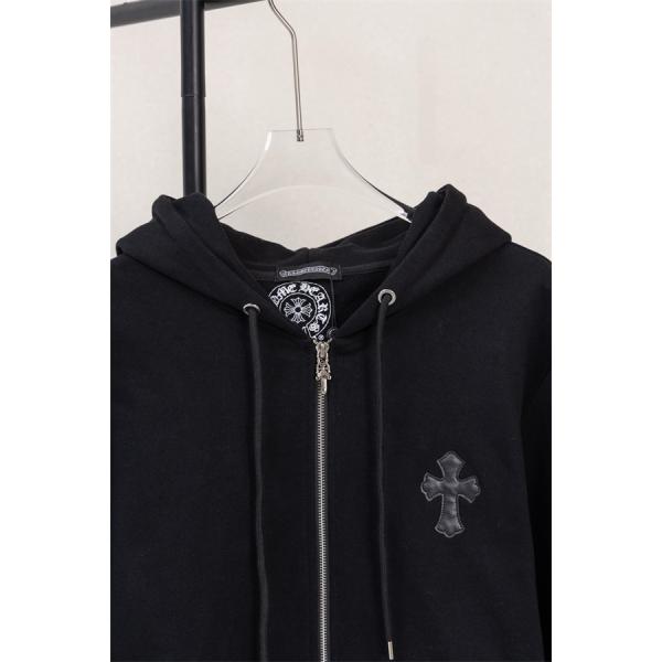 クロムハーツ コピー Chrome Hearts パーカー 新作 ブラック 十字刺繍 小ロゴ 快適フルジップ 秋冬注目トレンド
