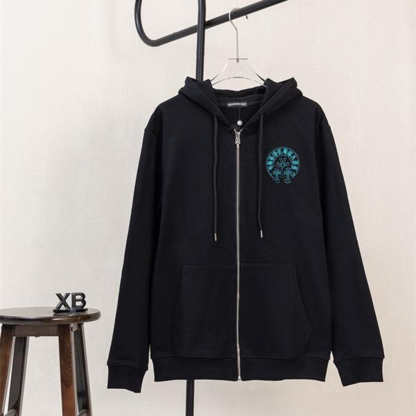 注目 ブラック 青色円ロゴ 質感豊かフルジップ トレンド最前線 秋冬人気 クロムハーツ 偽物  Chrome Hearts パーカー