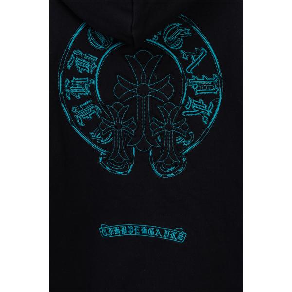 注目 ブラック 青色円ロゴ 質感豊かフルジップ トレンド最前線 秋冬人気 クロムハーツ 偽物  Chrome Hearts パーカー