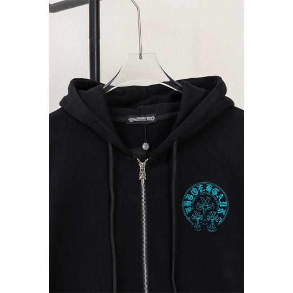 注目 ブラック 青色円ロゴ 質感豊かフルジップ トレンド最前線 秋冬人気 クロムハーツ 偽物  Chrome Hearts パーカー