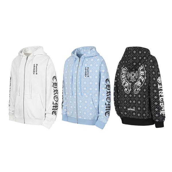 クロムハーツ コピー Chrome Hearts パーカー 話題 ホワイト × スカイブルー 星柄フルジップ 快適着心地 2025秋冬注目 