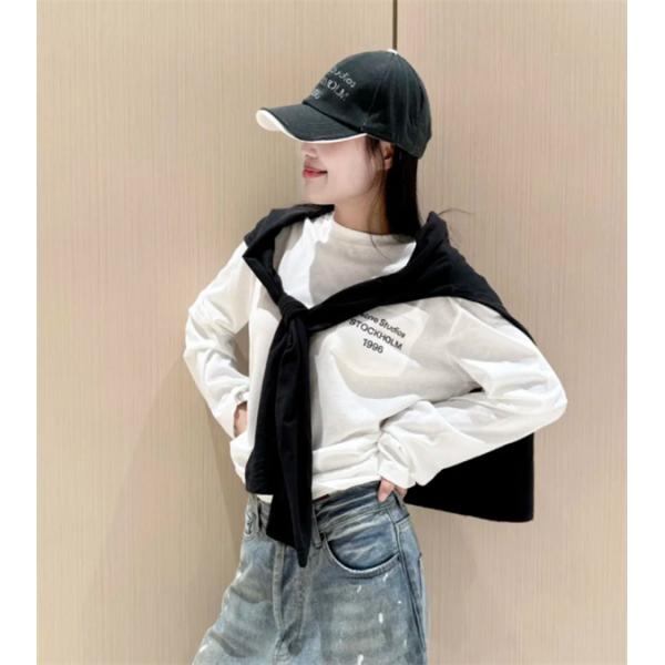 男女OK❤ACNE長袖ｔシャツスーパーコピー❤アークスタジオ人気2025 秋冬黒色ホワイト