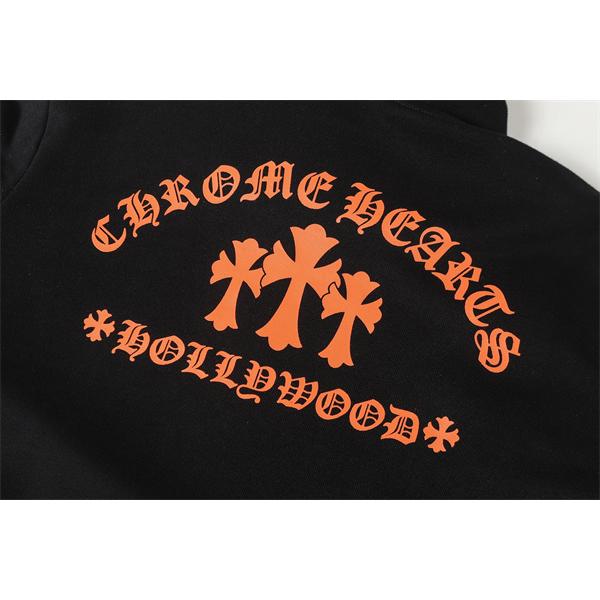 クロムハーツ コピー Chrome Hearts パーカー 人気 ホワイト × ブラック 袖ロゴ クルーネック 上質素材 2025秋冬定番