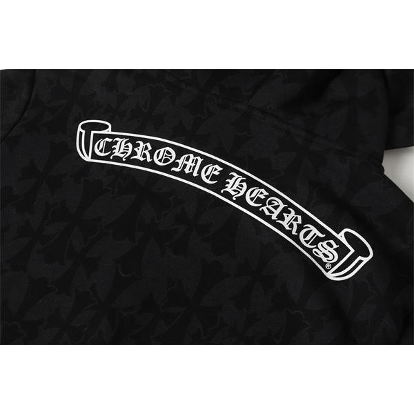  クロムハーツ コピー Chrome Hearts パーカー 売れ筋 ブラック 総柄 × フラワーモチーフ 存在感デザイン 2025秋冬コーデ