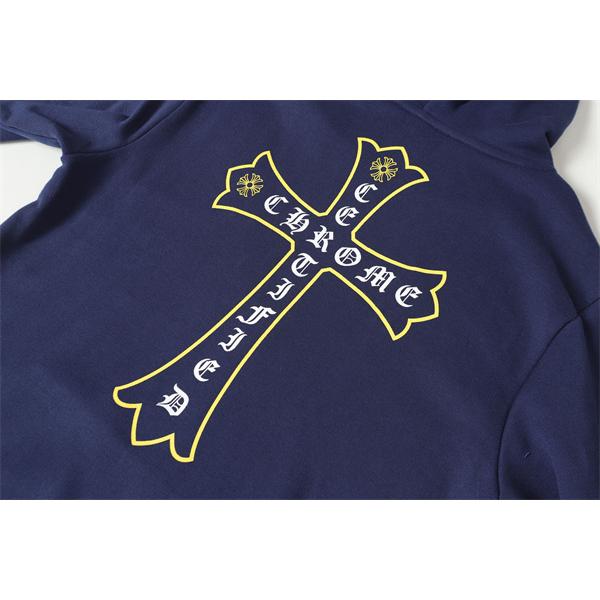 新登場 ネイビー × イエロークロス 本格派 温か素材 2025秋冬準備 クロムハーツ スーパーコピー Chrome Hearts パーカー