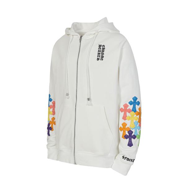 レア ホワイト × マルチカラーロゴ カラフル刺繍 着心地最高 2025秋冬定番 クロムハーツ コピー Chrome Hearts パーカー