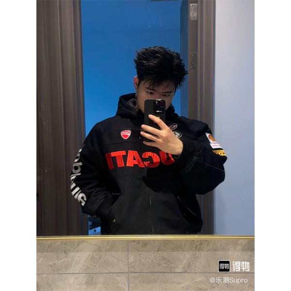 Supreme×DUCATI 激安 SS24 レーシングフーディージャケット 男女兼用 ダブルポケット ジップアップ 外套