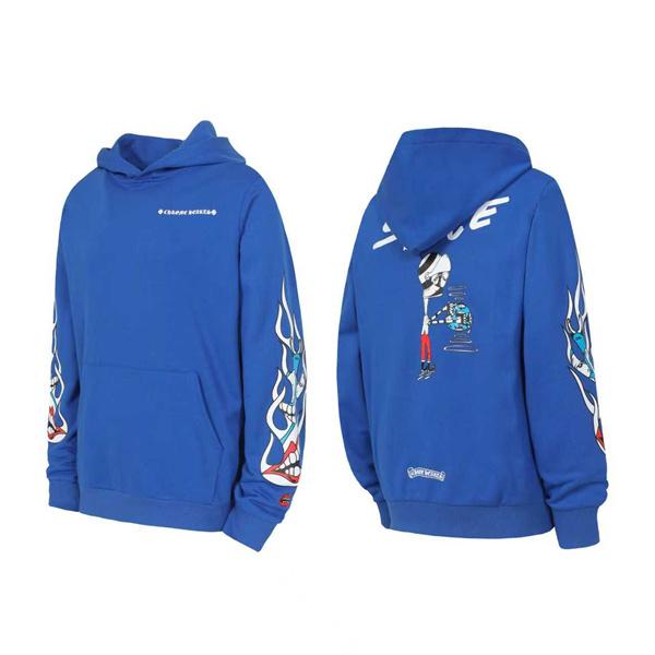 クロムハーツ コピー Chrome Hearts パーカーおすすめ ブルー 袖フレイム × バックキャラ 快適仕様 2025秋冬対応