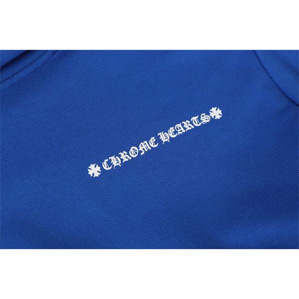 クロムハーツ コピー Chrome Hearts パーカーおすすめ ブルー 袖フレイム × バックキャラ 快適仕様 2025秋冬対応