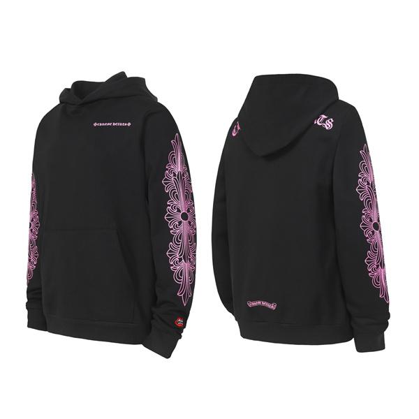 プレミアム感 ブラック ピンクフラワー刺繍 抜群 防寒仕様 2025秋冬定番 クロムハーツ コピー Chrome Hearts パーカー