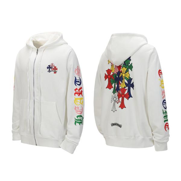 おすすめ人気 ホワイト マルチカラークロス 刺繍 冷え対策 2025秋冬コーデ クロムハーツ 偽物 Chrome Hearts パーカー