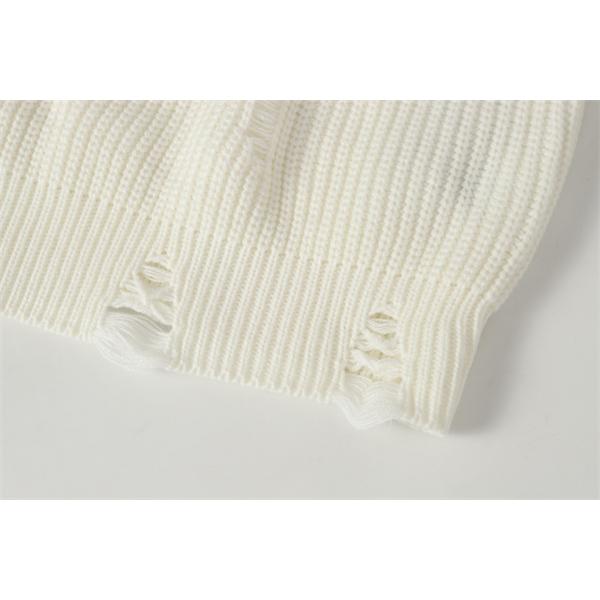 レアスタイル ホワイト ダメージ加工 クロス刺繍 2025秋冬対応 クロムハーツ 偽物 Chrome Hearts ニット