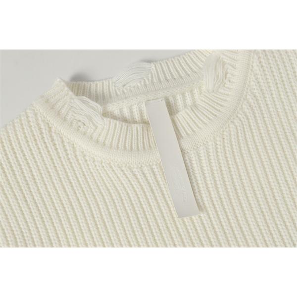 レアスタイル ホワイト ダメージ加工 クロス刺繍 2025秋冬対応 クロムハーツ 偽物 Chrome Hearts ニット