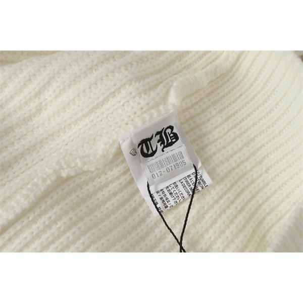 レアスタイル ホワイト ダメージ加工 クロス刺繍 2025秋冬対応 クロムハーツ 偽物 Chrome Hearts ニット