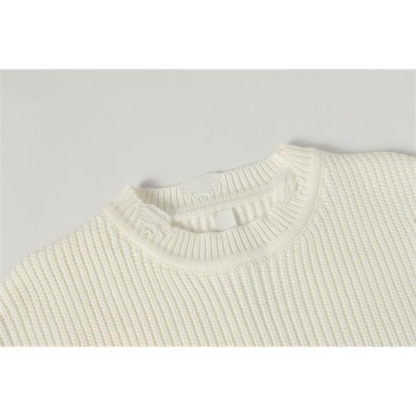 レアスタイル ホワイト ダメージ加工 クロス刺繍 2025秋冬対応 クロムハーツ 偽物 Chrome Hearts ニット