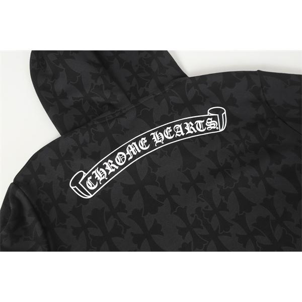 クロムハーツ コピー Chrome Hearts パーカー プレミアム品質 ブラック フラワーモチーフ袖 上質素材 2025秋冬準備