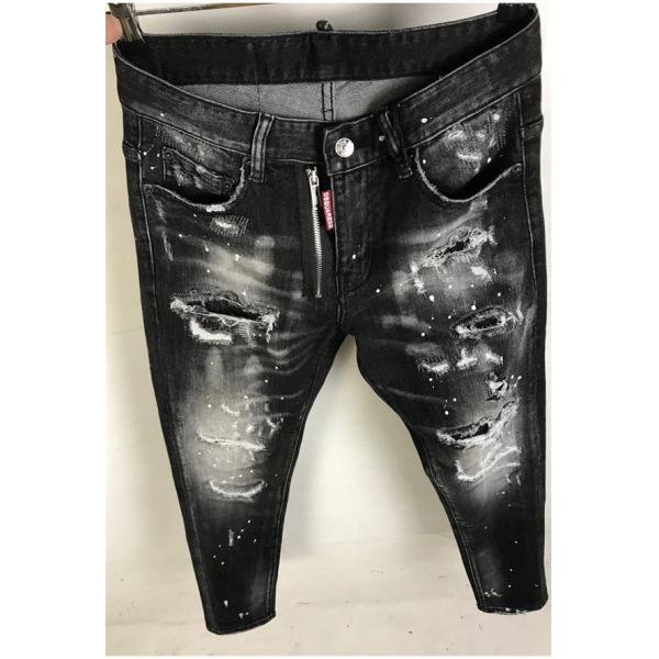 Dsquared2 激安 ブラック ダメージデニム メンズ ペンキ加工 ヴィンテージ スキニーフィット ジーンズ