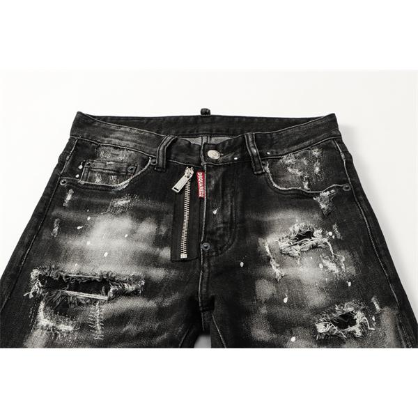 Dsquared2 激安 ブラック ダメージデニム メンズ ペンキ加工 ヴィンテージ スキニーフィット ジーンズ