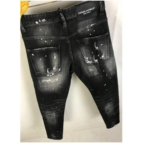 Dsquared2 激安 ブラック ダメージデニム メンズ ペンキ加工 ヴィンテージ スキニーフィット ジーンズ