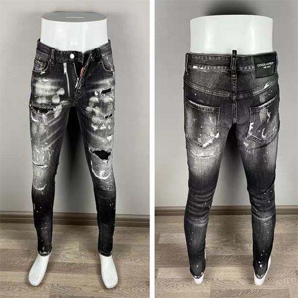 Dsquared2 激安 ブラック ダメージデニム メンズ ペンキ加工 ヴィンテージ スキニーフィット ジーンズ