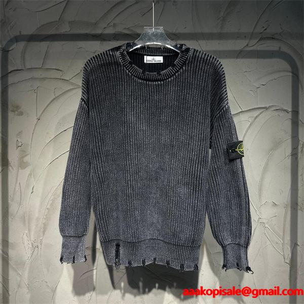 注目の新作 2025秋冬対応 ダメージ加工 プレミアム STONE ISLAND ストーンアイランド コピー ニットセーター