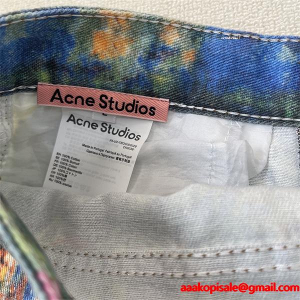 Acne Studios 激安 3Dデジタルペイント デニム ワイドストレート ユニセックス ジーンズ 芸術系 カラフル 洗い加工