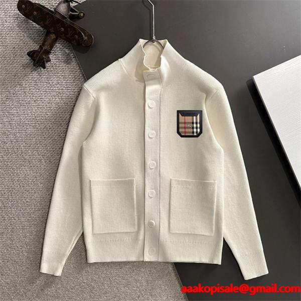 バーバリー コピー BURBERRY プレミアム感満載 2025新登場 ホワイト 秋冬 上質ニットカーディガン