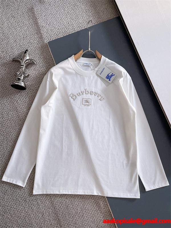 トレンド必至 バーバリー コピー BURBERRY 2025秋冬 ブラック ロゴ刺繍 長袖Tシャツ