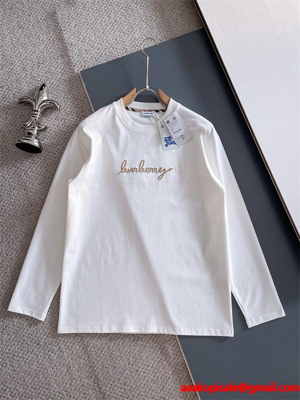 高級感漂う 2025秋冬 ブラック エレガント刺繍 長袖Tシャツ バーバリー コピー BURBERRY