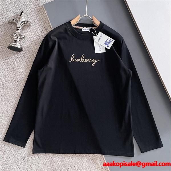 高級感漂う 2025秋冬 ブラック エレガント刺繍 長袖Tシャツ バーバリー コピー BURBERRY