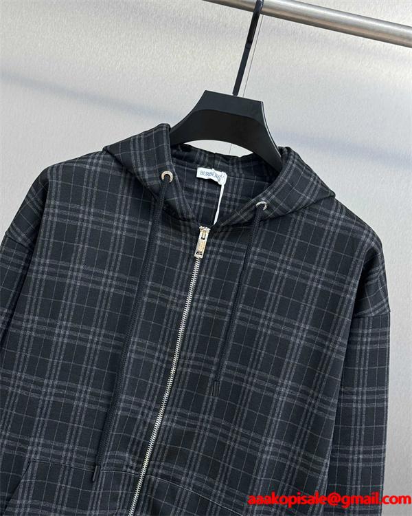 人気爆発 2025秋冬必須 ベージュ＆ブラック チェックジップパーカー バーバリー コピー BURBERRY