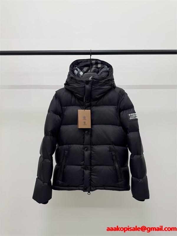 バーバリー コピー BURBERRY 本格派注目 2025秋冬防風対策 ブラック ダウンジャケット